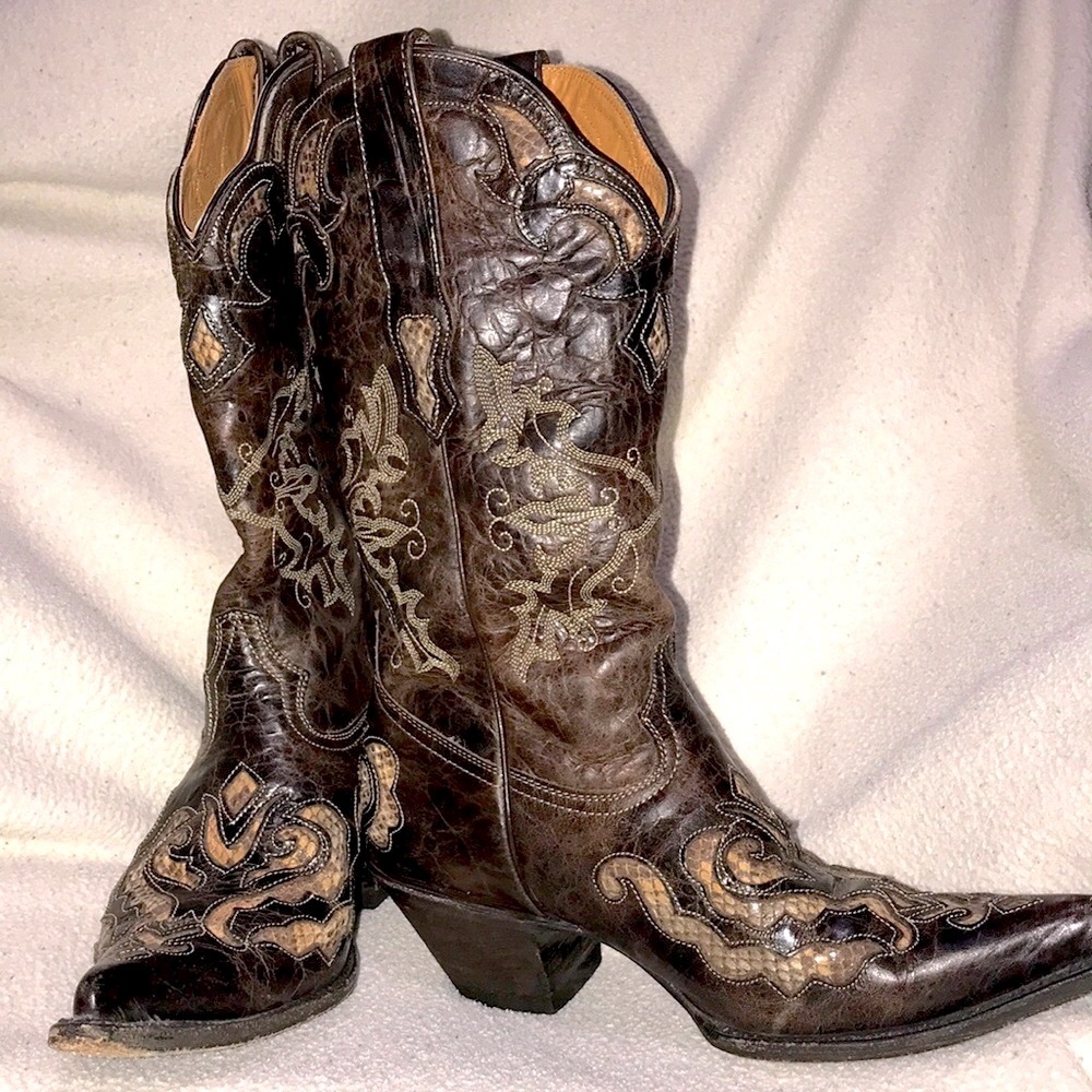 Stetson Handmade Python inlay distressed leather